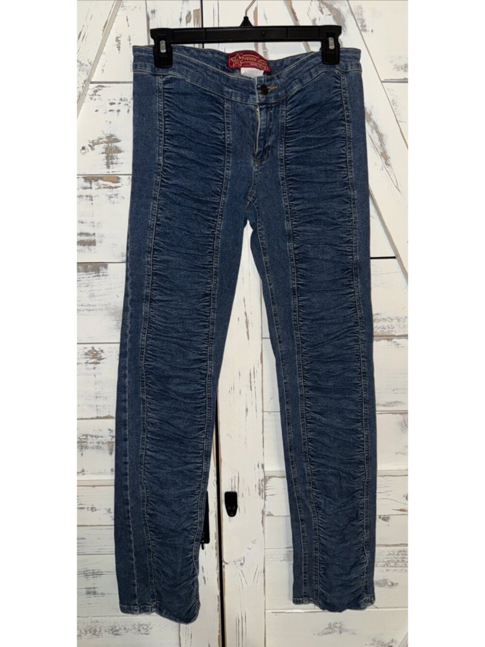 Vintage Y2K Fever Jeans USA Med Wash Low Rise Jeans Ruched Gathered Front